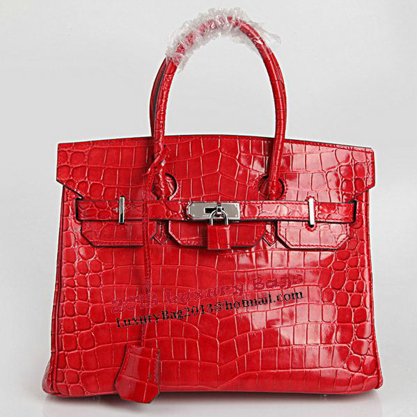 Hermes Birkin 30CM Tote Bags Red Iridescent Croco Leather Silver Hermes Birkin 30CM Tote Bags Red Iridescent Croco Leather Silver