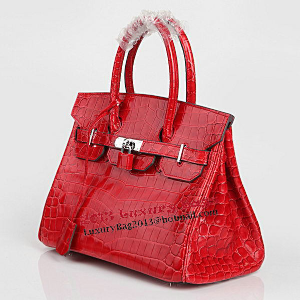 Hermes Birkin 30CM Tote Bags Red Iridescent Croco Leather Silver Hermes Birkin 30CM Tote Bags Red Iridescent Croco Leather Silver