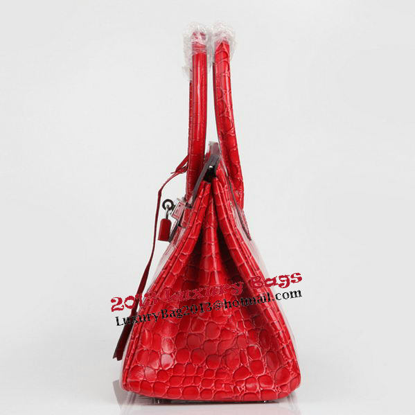 Hermes Birkin 30CM Tote Bags Red Iridescent Croco Leather Silver Hermes Birkin 30CM Tote Bags Red Iridescent Croco Leather Silver