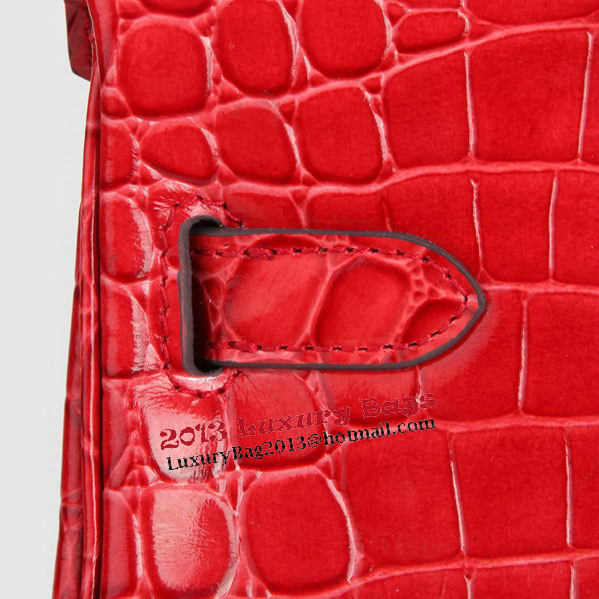 Hermes Birkin 30CM Tote Bags Red Iridescent Croco Leather Silver Hermes Birkin 30CM Tote Bags Red Iridescent Croco Leather Silver