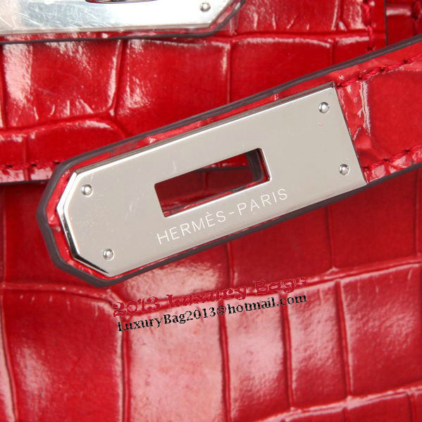 Hermes Birkin 30CM Tote Bags Red Iridescent Croco Leather Silver Hermes Birkin 30CM Tote Bags Red Iridescent Croco Leather Silver