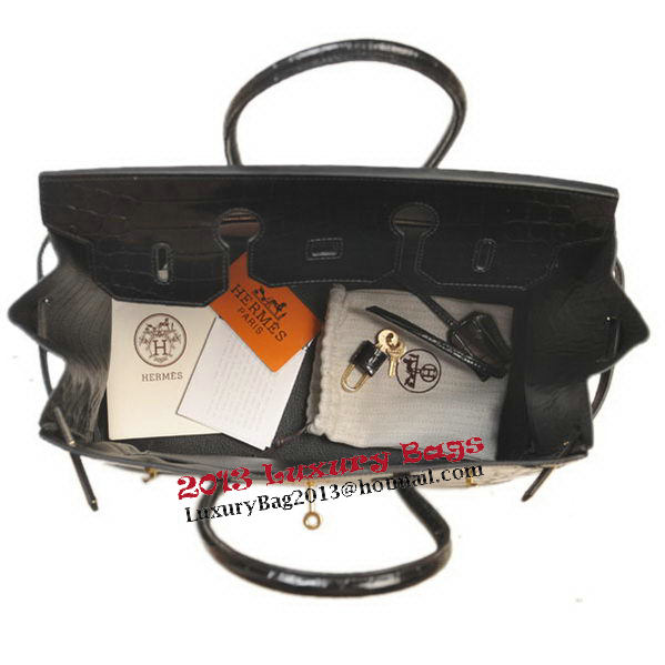 Hermes Birkin 35CM Tote Bag Black Iridescent Croco Leather Gold Hermes Birkin 35CM Tote Bag Black Iridescent Croco Leather Gold