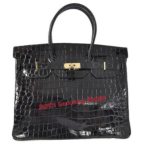 Hermes Birkin 35CM Tote Bag Black Iridescent Croco Leather Gold Hermes Birkin 35CM Tote Bag Black Iridescent Croco Leather Gold