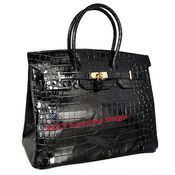 Hermes Birkin 35CM Tote Bag Black Iridescent Croco Leather Gold Hermes Birkin 35CM Tote Bag Black Iridescent Croco Leather Gold