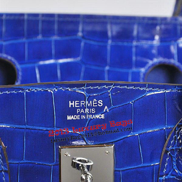 Hermes Birkin 35CM Tote Bag Blue Iridescent Croco Leather Silver Hermes Birkin 35CM Tote Bag Blue Iridescent Croco Leather Silver