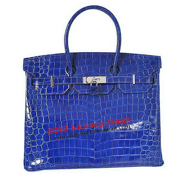 Hermes Birkin 35CM Tote Bag Blue Iridescent Croco Leather Silver Hermes Birkin 35CM Tote Bag Blue Iridescent Croco Leather Silver