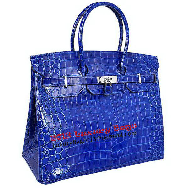 Hermes Birkin 35CM Tote Bag Blue Iridescent Croco Leather Silver Hermes Birkin 35CM Tote Bag Blue Iridescent Croco Leather Silver