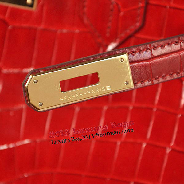 Hermes Birkin 35CM Tote Bag Red Iridescent Croco Leather Gold Hermes Birkin 35CM Tote Bag Red Iridescent Croco Leather Gold
