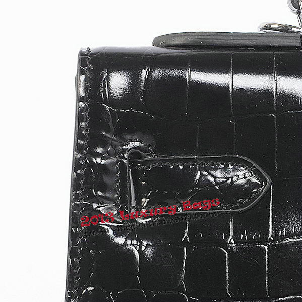 Hermes Kelly 32cm Shoulder Bags Black Iridescent Croco Leather Silver Hermes Kelly 32cm Shoulder Bags Black Iridescent Croco Leather Silver