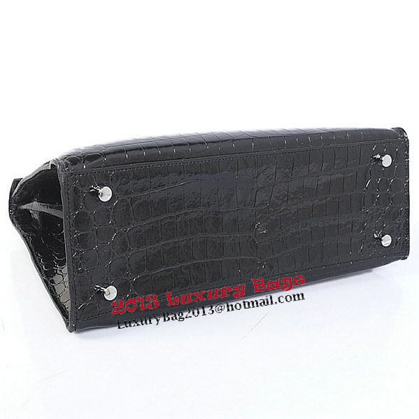 Hermes Kelly 32cm Shoulder Bags Black Iridescent Croco Leather Silver Hermes Kelly 32cm Shoulder Bags Black Iridescent Croco Leather Silver