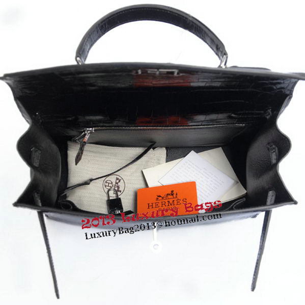 Hermes Kelly 32cm Shoulder Bags Black Iridescent Croco Leather Silver Hermes Kelly 32cm Shoulder Bags Black Iridescent Croco Leather Silver