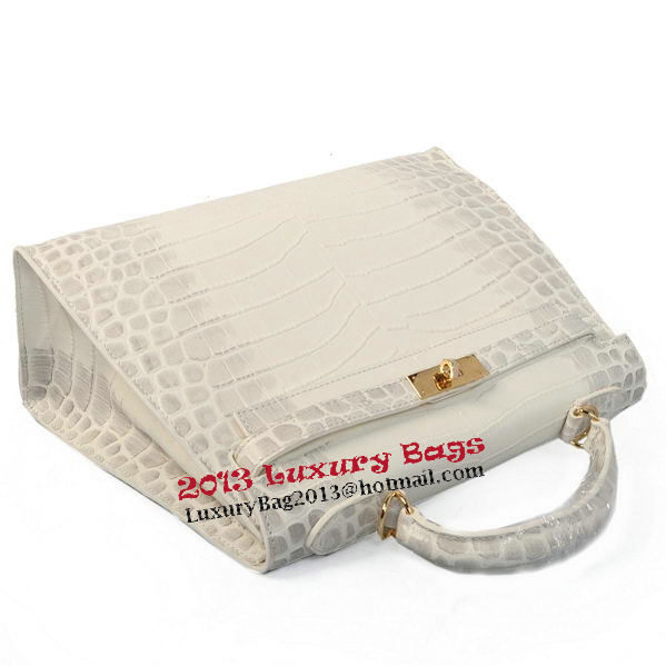 Hermes Kelly 32cm Shoulder Bags OFFWhite Croco Leather Gold Hermes Kelly 32cm Shoulder Bags OFFWhite Croco Leather Gold