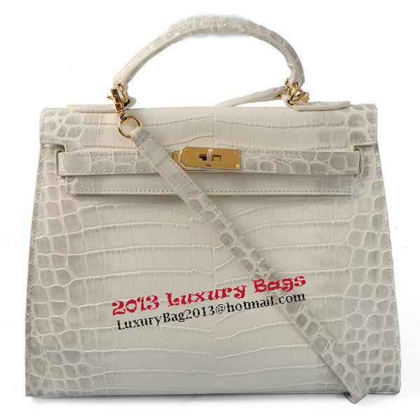 Hermes Kelly 32cm Shoulder Bags OFFWhite Croco Leather Gold Hermes Kelly 32cm Shoulder Bags OFFWhite Croco Leather Gold