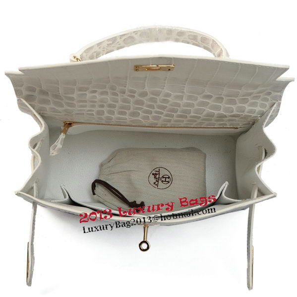 Hermes Kelly 32cm Shoulder Bags OFFWhite Croco Leather Gold Hermes Kelly 32cm Shoulder Bags OFFWhite Croco Leather Gold
