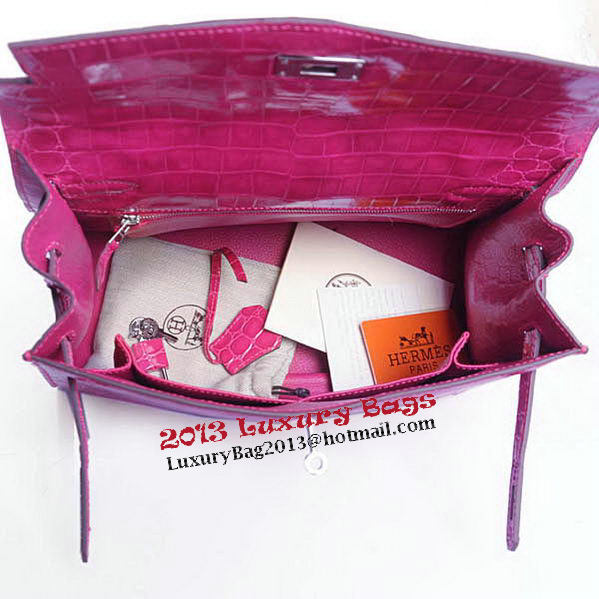 Hermes Kelly 32cm Shoulder Bags Peach Iridescent Croco Leather Silver Hermes Kelly 32cm Shoulder Bags Peach Iridescent Croco Leather Silver