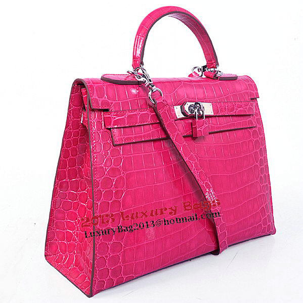 Hermes Kelly 32cm Shoulder Bags Peach Iridescent Croco Leather Silver Hermes Kelly 32cm Shoulder Bags Peach Iridescent Croco Leather Silver