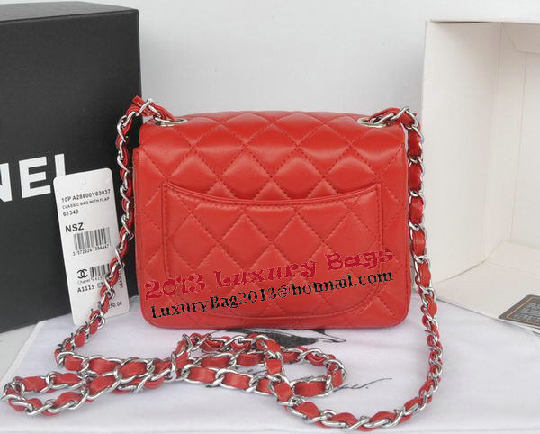 Chanel mini Classic Flap Bag Red Original Sheekskin CHA1115 Silver Chanel mini Classic Flap Bag Red Original Sheekskin CHA1115 Silver
