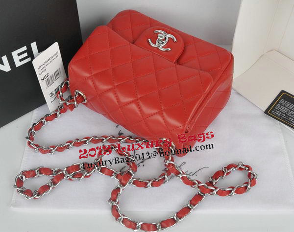 Chanel mini Classic Flap Bag Red Original Sheekskin CHA1115 Silver Chanel mini Classic Flap Bag Red Original Sheekskin CHA1115 Silver