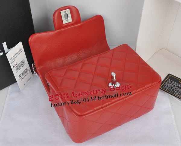 Chanel mini Classic Flap Bag Red Original Sheekskin CHA1115 Silver Chanel mini Classic Flap Bag Red Original Sheekskin CHA1115 Silver