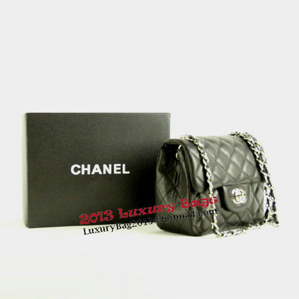 Chanel mini Classic Flap Bag Black Leather 1115 Silver Chain Chanel mini Classic Flap Bag Black Leather 1115 Silver Chain