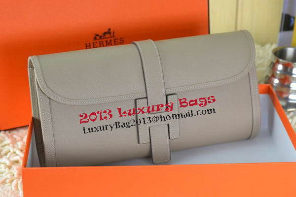 Hermes Jige Clutch Bag Calfskin Leather Grey Hermes Jige Clutch Bag Calfskin Leather Grey