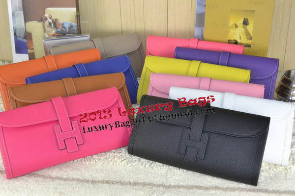 Hermes Jige Clutch Bag Calfskin Leather Light Red