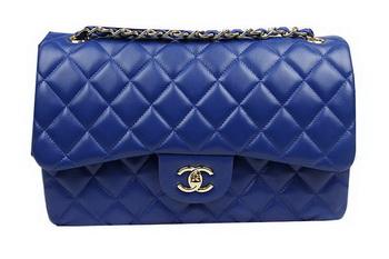 Chanel Classic Flap Bag Blue Original Leather CF1113 Gold Chanel Classic Flap Bag Blue Original Leather CF1113 Gold