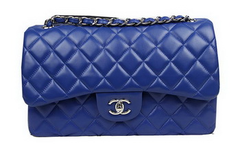 Chanel Classic Flap Bag Blue Original Leather CF1113 Silver Chanel Classic Flap Bag Blue Original Leather CF1113 Silver