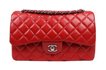 Chanel Classic Flap Bag Red Original Leather CF1113 Silver Chanel Classic Flap Bag Red Original Leather CF1113 Silver
