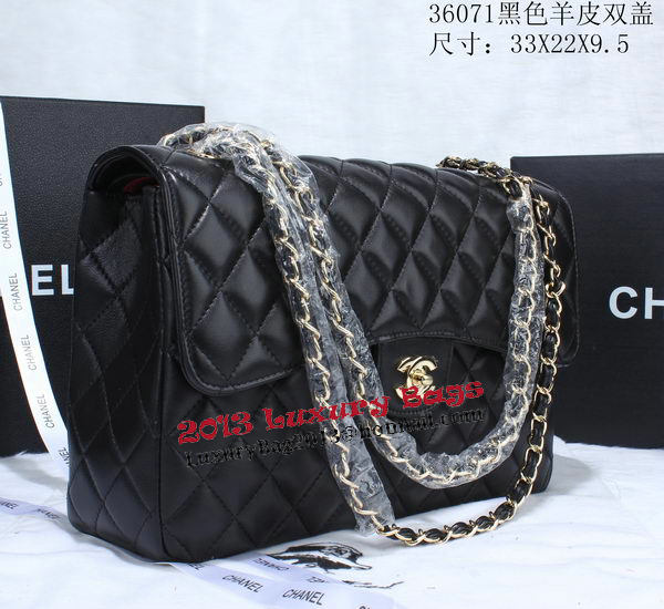 Chanel Classic Flap Bag Black Sheepskin Leather A36071 Gold Chanel Classic Flap Bag Black Sheepskin Leather A36071 Gold