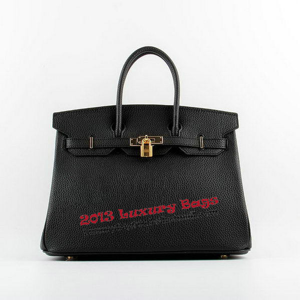 Hermes Birkin 35CM Tote Bags Black Grainy Leather H-35 Gold Hermes Birkin 35CM Tote Bags Black Grainy Leather H-35 Gold