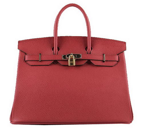 Hermes Birkin 35CM Tote Bags Red Grainy Leather H-35 Gold