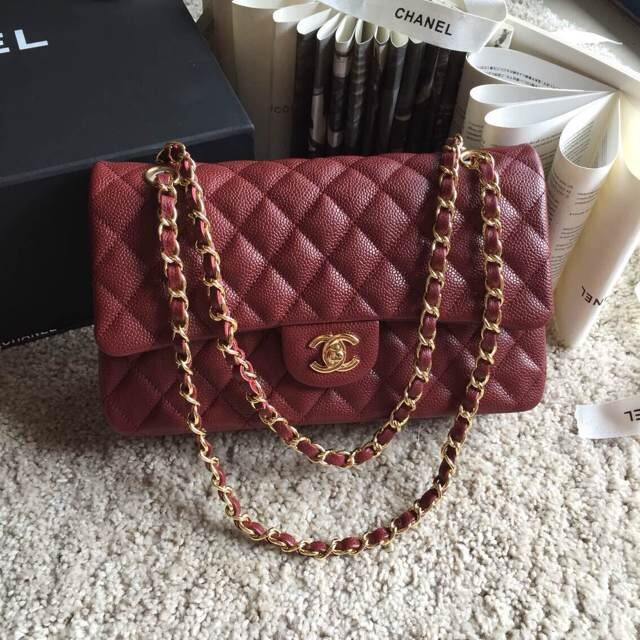 Top Quality Chanel Classic A36070 Burgundy Original Grain Leather Large Flap Bag Golden Top Quality Chanel Classic A36070 Burgundy Original Grain Leather Large Flap Bag Golden