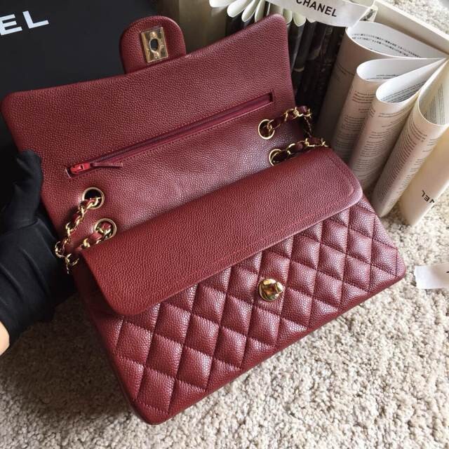 Top Quality Chanel Classic A36070 Burgundy Original Grain Leather Large Flap Bag Golden Top Quality Chanel Classic A36070 Burgundy Original Grain Leather Large Flap Bag Golden