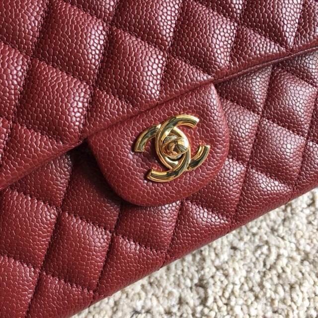 Top Quality Chanel Classic A36070 Burgundy Original Grain Leather Large Flap Bag Golden Top Quality Chanel Classic A36070 Burgundy Original Grain Leather Large Flap Bag Golden