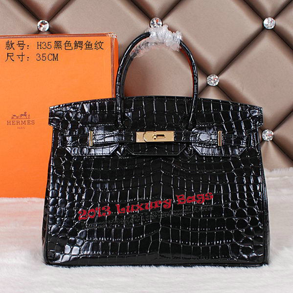 Hermes Birkin 35CM Tote Bag Shiny Croco Leather H35C Black Hermes Birkin 35CM Tote Bag Shiny Croco Leather H35C Black