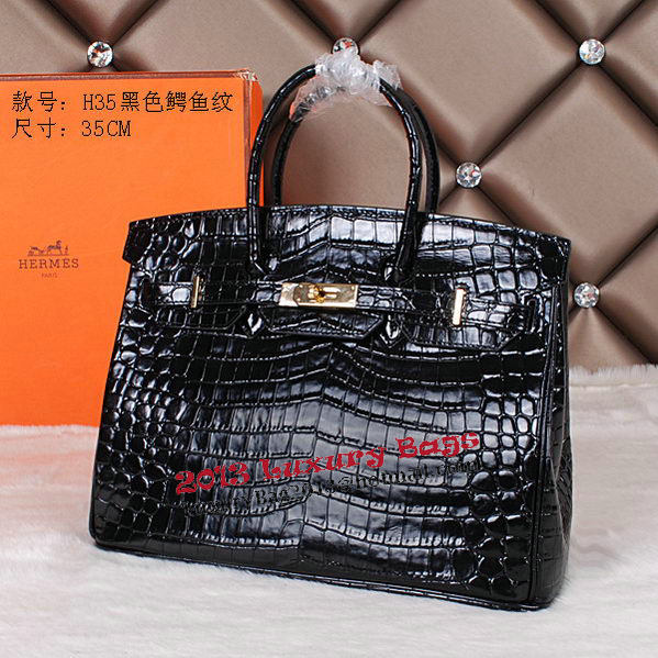 Hermes Birkin 35CM Tote Bag Shiny Croco Leather H35C Black Hermes Birkin 35CM Tote Bag Shiny Croco Leather H35C Black