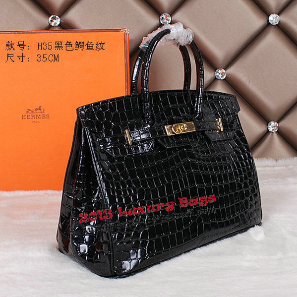 Hermes Birkin 35CM Tote Bag Shiny Croco Leather H35C Black Hermes Birkin 35CM Tote Bag Shiny Croco Leather H35C Black
