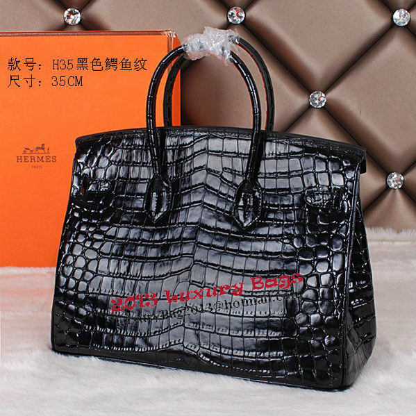 Hermes Birkin 35CM Tote Bag Shiny Croco Leather H35C Black Hermes Birkin 35CM Tote Bag Shiny Croco Leather H35C Black
