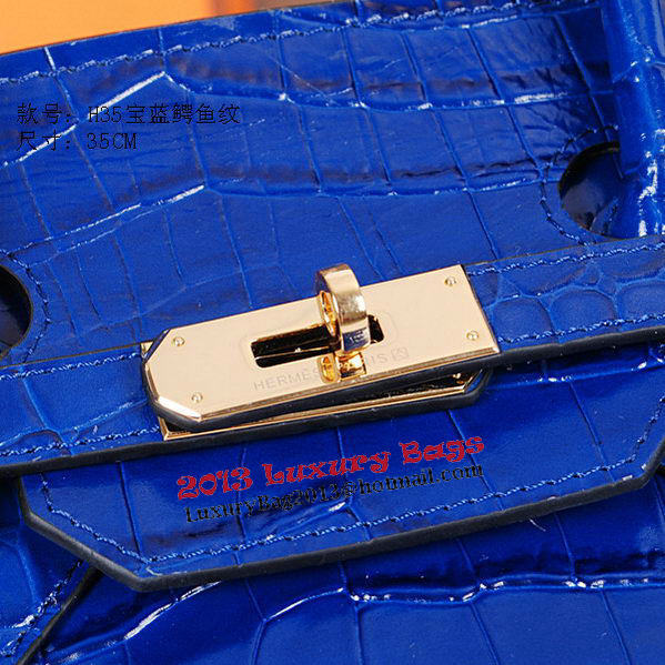 Hermes Birkin 35CM Tote Bag Shiny Croco Leather H35C Blue Hermes Birkin 35CM Tote Bag Shiny Croco Leather H35C Blue