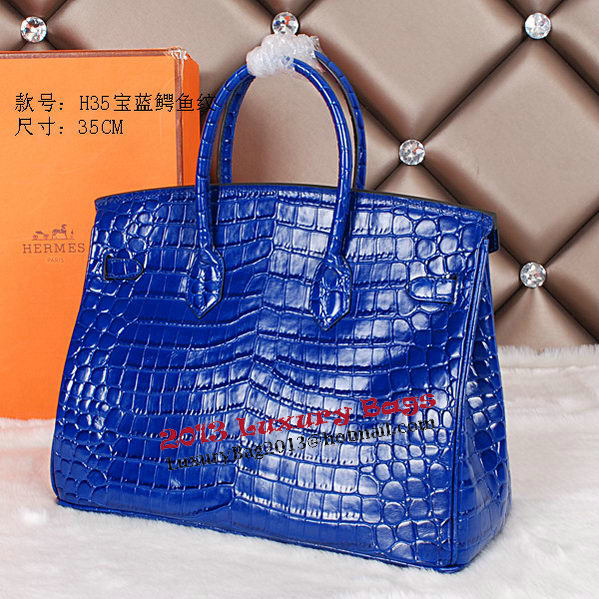 Hermes Birkin 35CM Tote Bag Shiny Croco Leather H35C Blue Hermes Birkin 35CM Tote Bag Shiny Croco Leather H35C Blue