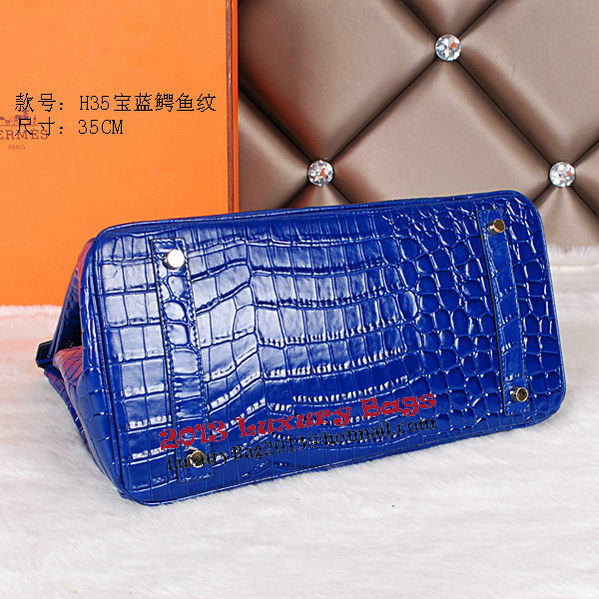 Hermes Birkin 35CM Tote Bag Shiny Croco Leather H35C Blue Hermes Birkin 35CM Tote Bag Shiny Croco Leather H35C Blue