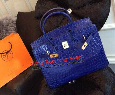 Hermes Birkin 35CM Tote Bag Shiny Croco Leather H35C Blue Hermes Birkin 35CM Tote Bag Shiny Croco Leather H35C Blue