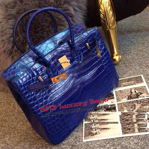 Hermes Birkin 35CM Tote Bag Shiny Croco Leather H35C Blue Hermes Birkin 35CM Tote Bag Shiny Croco Leather H35C Blue