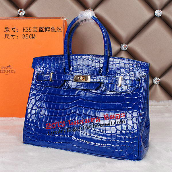 Hermes Birkin 35CM Tote Bag Shiny Croco Leather H35C Blue Hermes Birkin 35CM Tote Bag Shiny Croco Leather H35C Blue