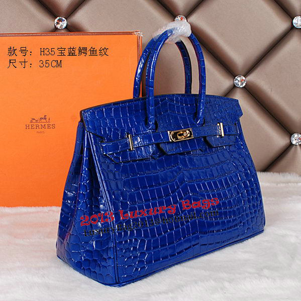 Hermes Birkin 35CM Tote Bag Shiny Croco Leather H35C Blue Hermes Birkin 35CM Tote Bag Shiny Croco Leather H35C Blue