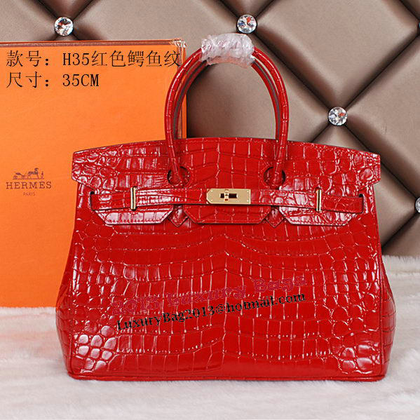 Hermes Birkin 35CM Tote Bag Shiny Croco Leather H35C Red Hermes Birkin 35CM Tote Bag Shiny Croco Leather H35C Red