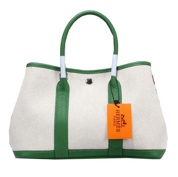 Hermes Garden Party 30cm Tote Bag Canvas Green