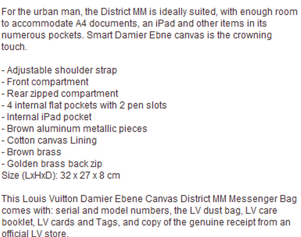 LOUIS VUITTON N41212 Damier Ebene Canvas District MM Messenger Bag LOUIS VUITTON N41212 Damier Ebene Canvas District MM Messenger Bag