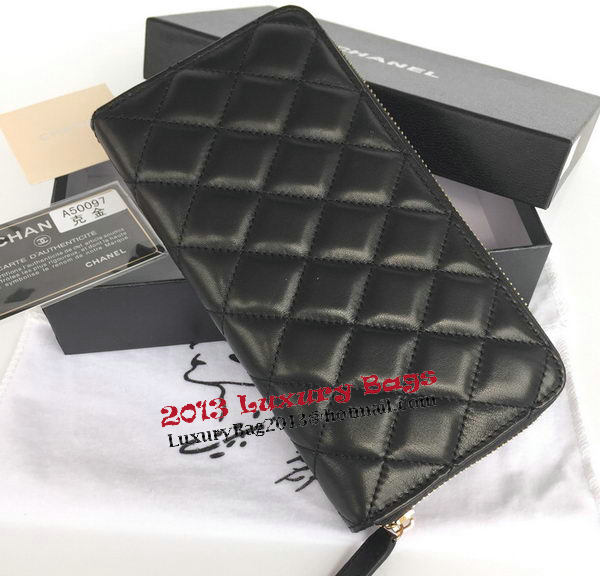 Chanel Matelasse Zip Around Wallet Black Sheepskin A50097 Gold Chanel Matelasse Zip Around Wallet Black Sheepskin A50097 Gold